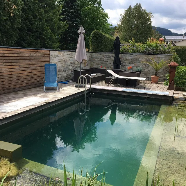 Schwimmteich, Biotope und Wasserbrunnen